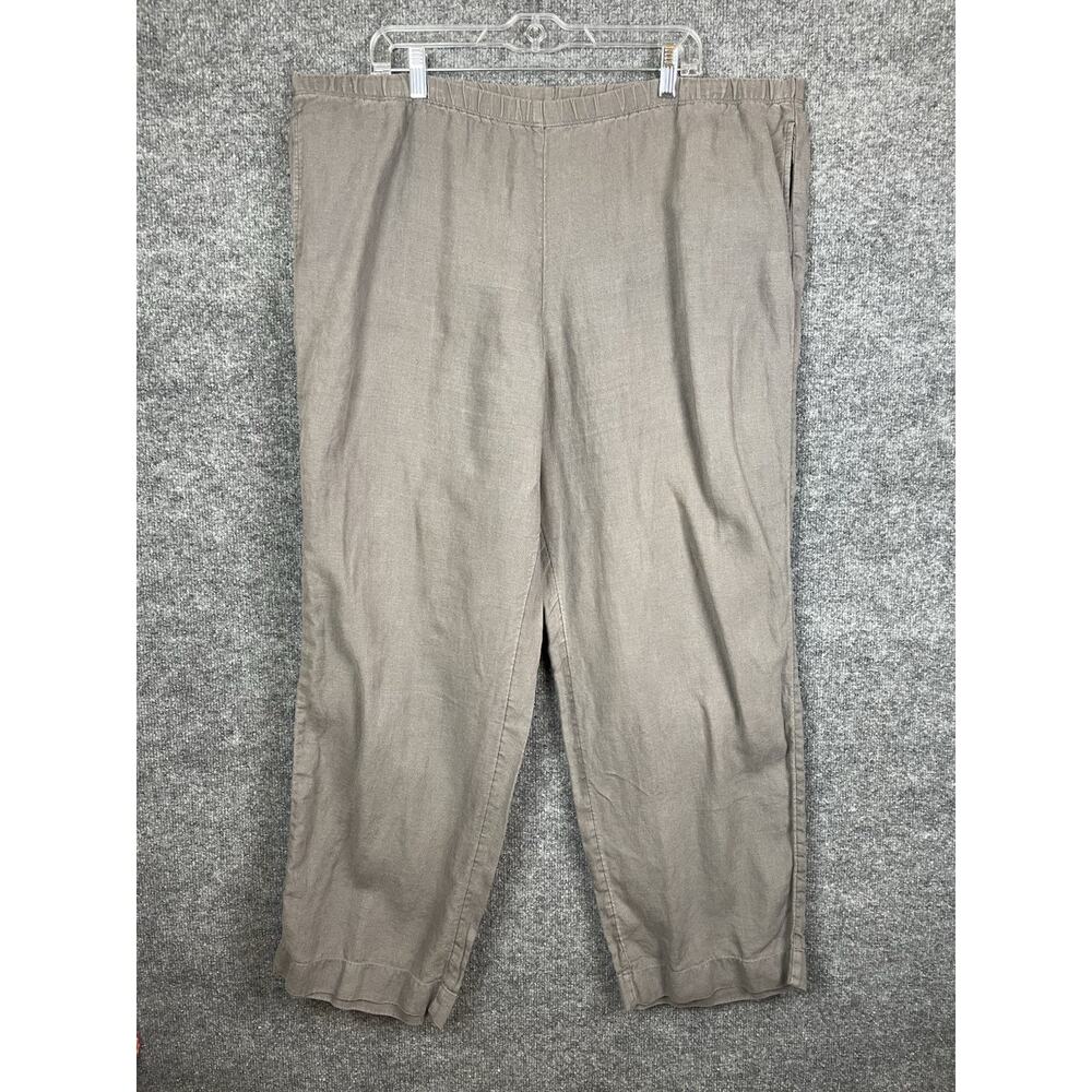 J. Jill Linen Pants Size XL Gray Baggy Wide-Leg Elastic Waist Pockets